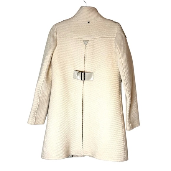 RUDSAK Women's Ribbed Ivory Wool Long Dress Jacket with Leather Accents- Small - Picture 6 of 14